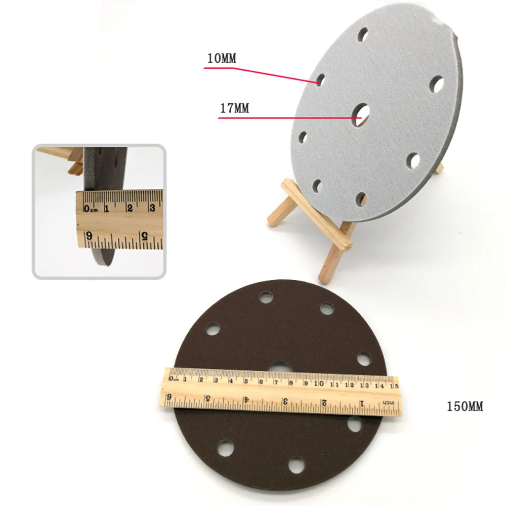 6 Inch 9 Hole Sponge Disc Red Sandpaper Abrasives Flocking Aluminum Alloy Mold Line Plastic Parts Sanding 150MM 300-2000 Grit