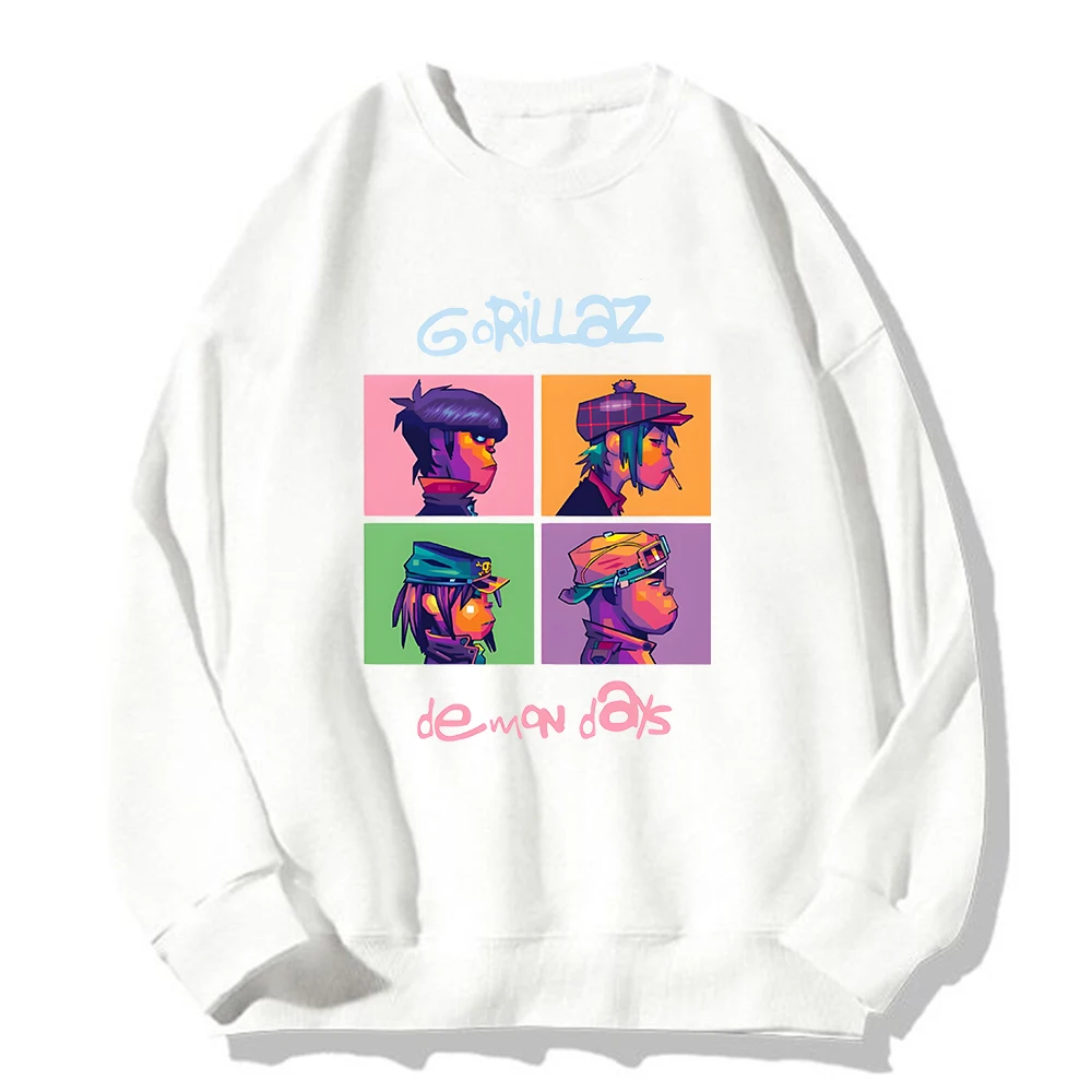 Gorillaz-Sweat à capuche à manches longues PVD noir pour hommes et femmes, Streetwear Hip Hop, Sweat à capuche graphique en Y, Pulls à col rond,