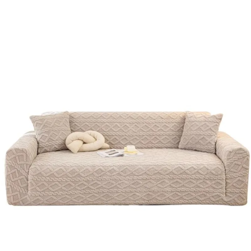 Shu Cotton Velvet Sofa Protector, Winter Thickened All-inclusive Elastic Slipcover, Refresh Cover for Old Sofa