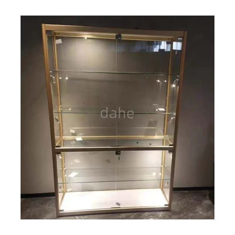 

Custom. smoke shop decor wall display showcase aluminum frame lockable cabinet full glass display cases