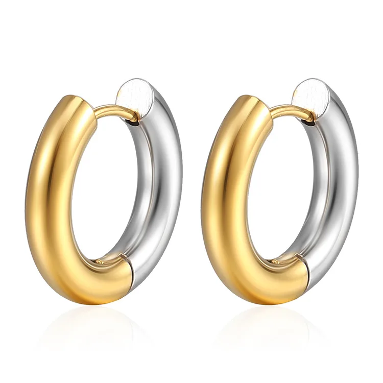 Chunky Classic 4MM Gold Stainless Steel Hoop Earrings PVD Plating Non Tarnish Waterproof 18k Silver Hoop Earrings For Women Gift