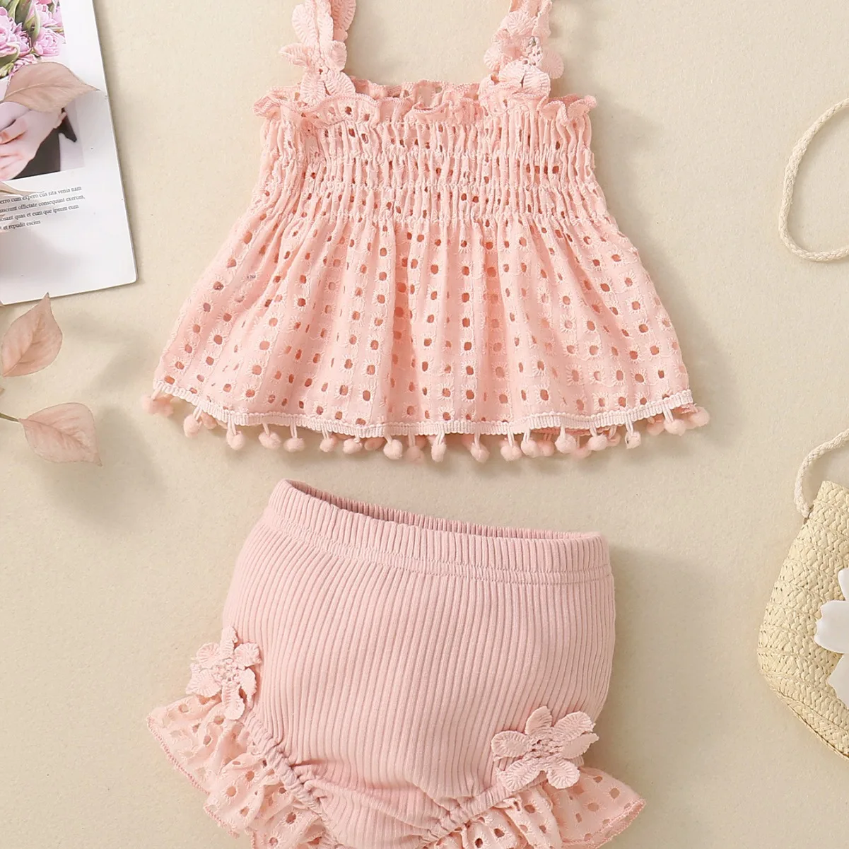 Summer Refreshing Baby Girls  Cotton Halter Lace and Shorts Set Crawling Clothes