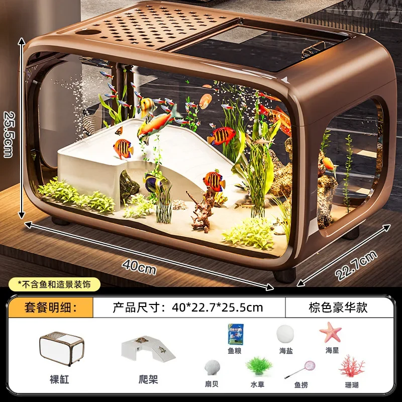 Creative Transparent Fish Tank with Cover Desktop Ecological Aquarium for Home Living Room Goldfish Turtle Ornamental Tank
