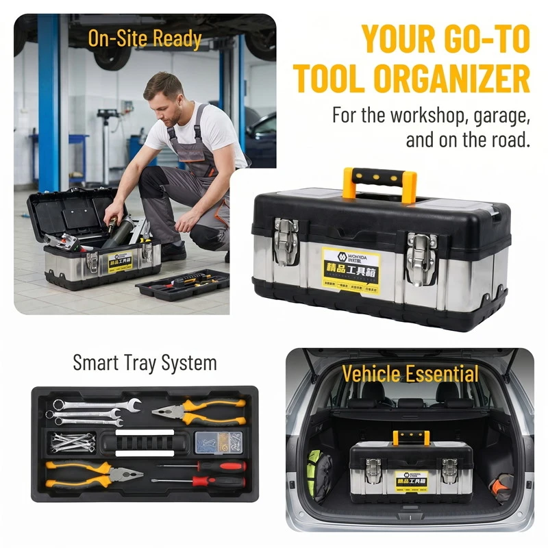 Heavy Duty 17Inch Tool Storage Box Portable Electrician Auto Repair Case With Removable Tray Household Organizer Box