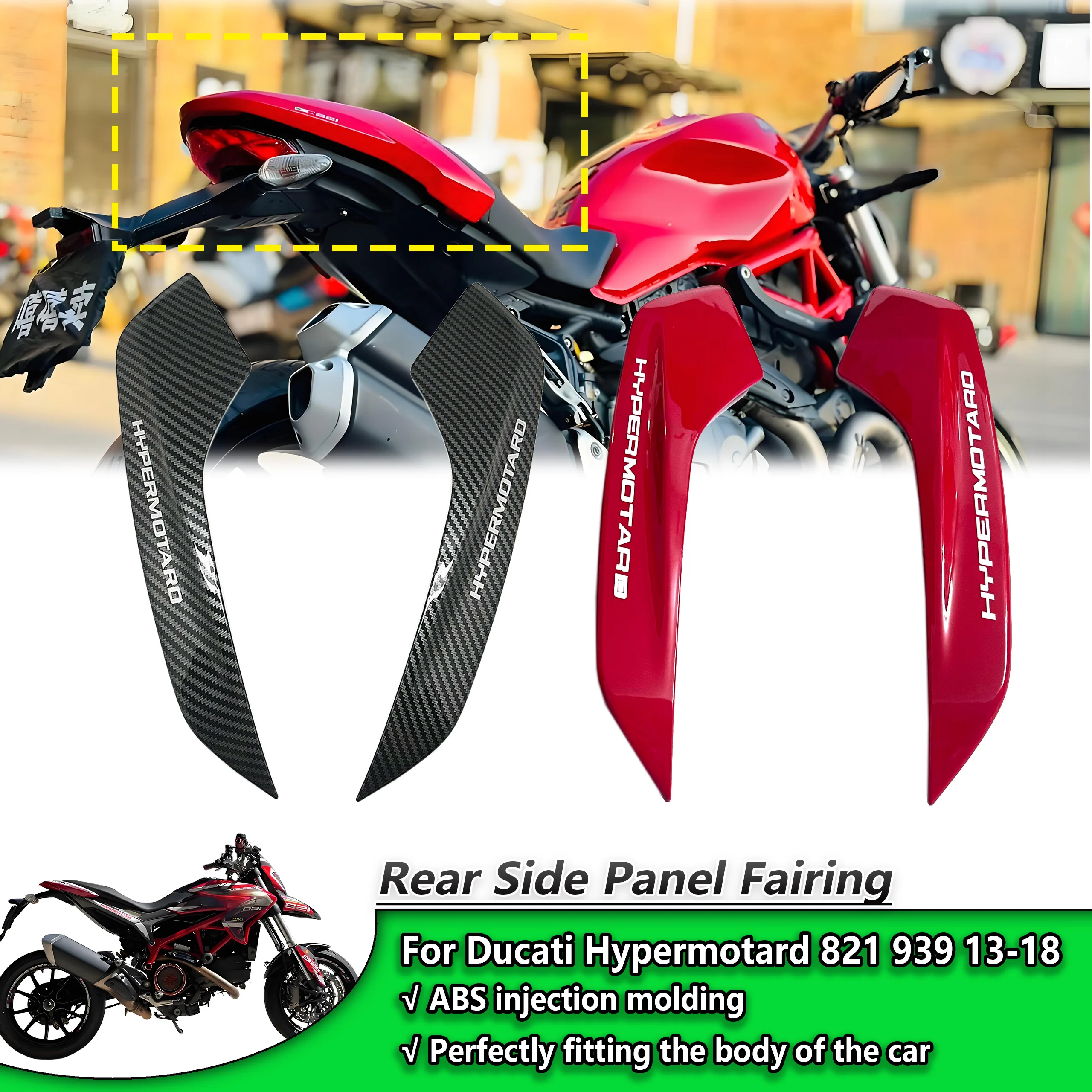 Couvercle de carénage latéral supérieur arrière rouge, panneau de garniture de capot adapté pour Ducati Hypermotard 821 939 2013 2014 2015 2016 2017 2018