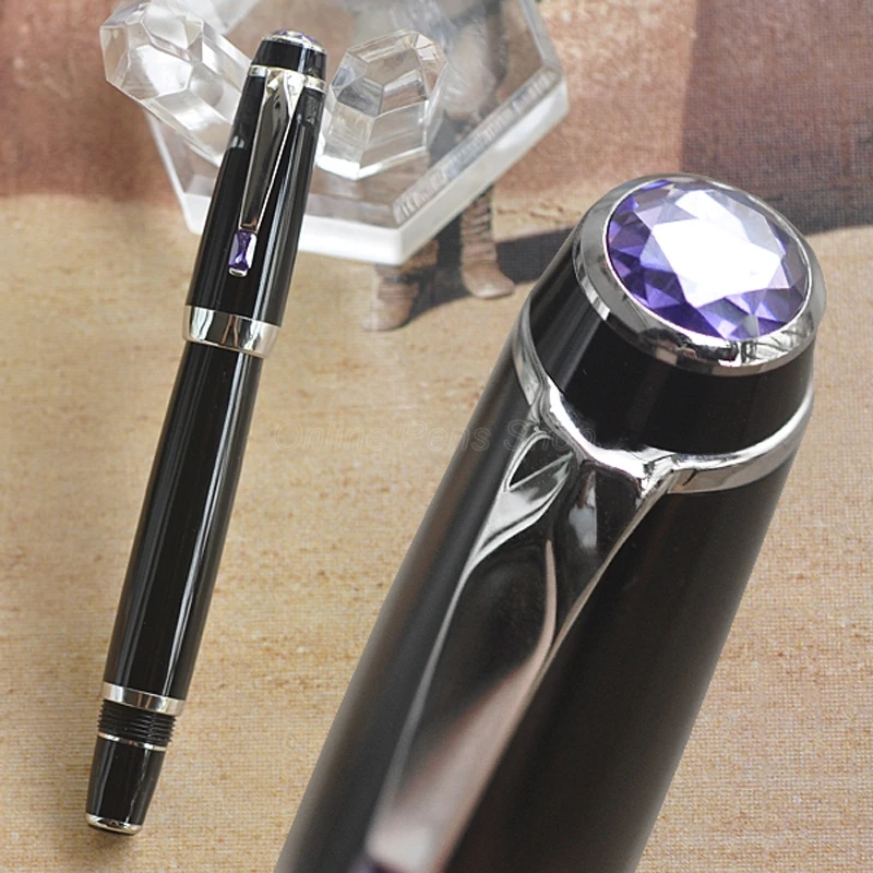 

Crocodile Elegant Black Fountain Pen Sapphire on Top With Golden & Silver Clip With Gift Box Optional For Writing Pen CF001