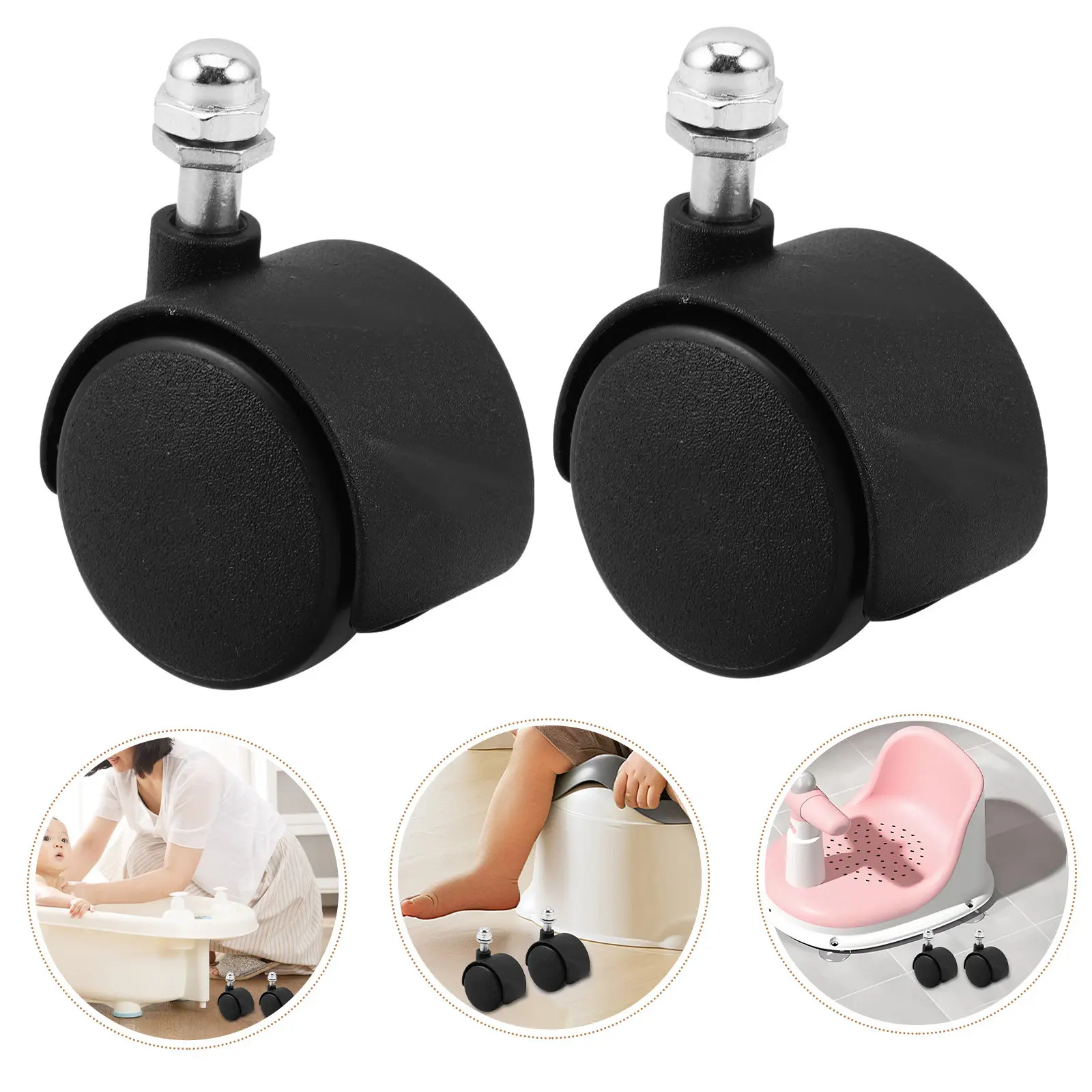 2Pcs Bath Seat Caster Wheels Universal Fit Plastic Swivel Casters for Chairs Electric Heaters Temperature Maintenance