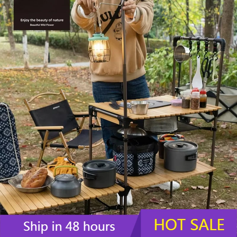 

POWER LEAP NOBANAHot Sale Outdoor Potable Wooden Foldable Picnic Table Bamboo Camping Table Roll Table