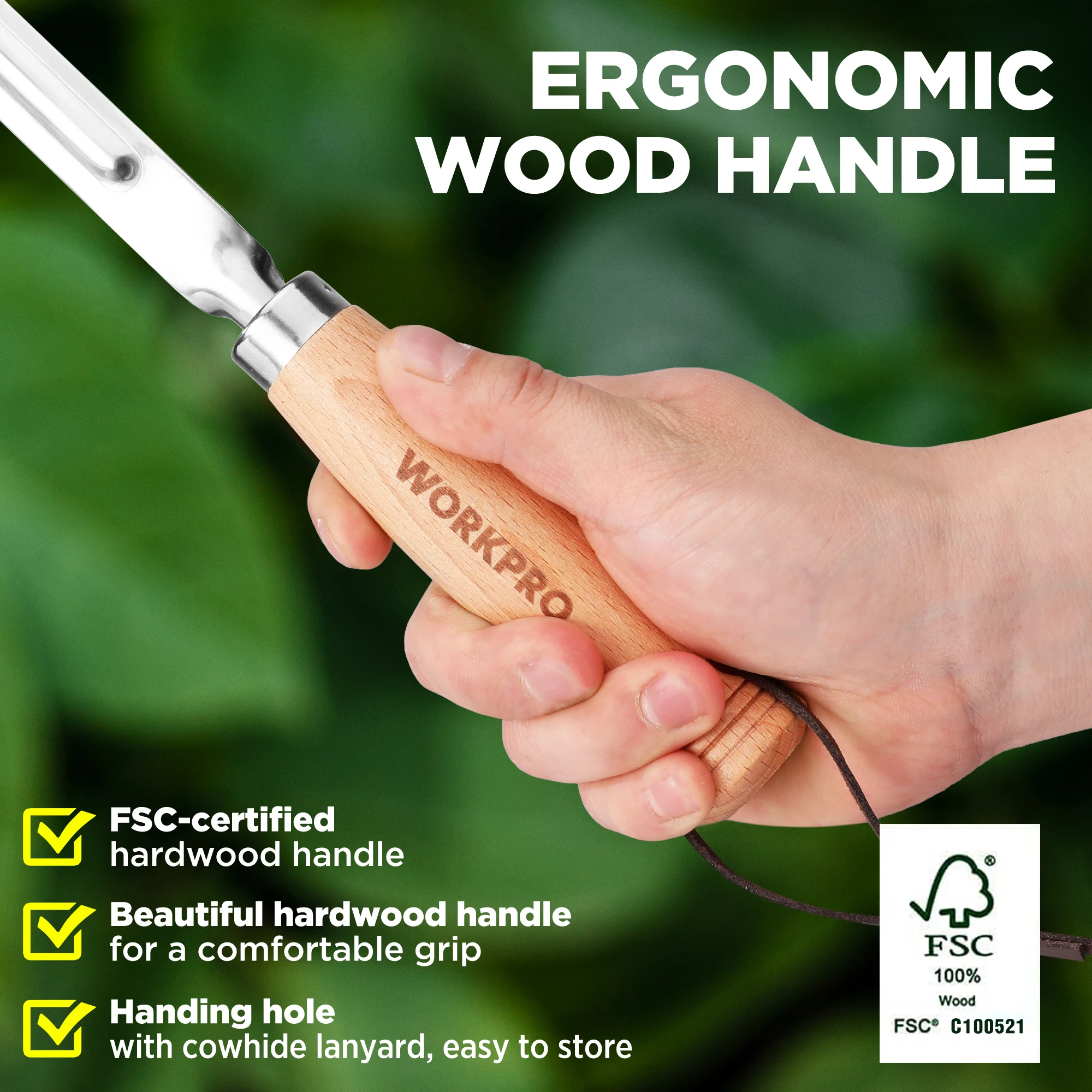 WORKPRO Garden Tool Set 3 Pcs Gardening Tools with Wood Handle, Weed Puller, Crack Weeder and Hand Trowel, Durable Garden Hand