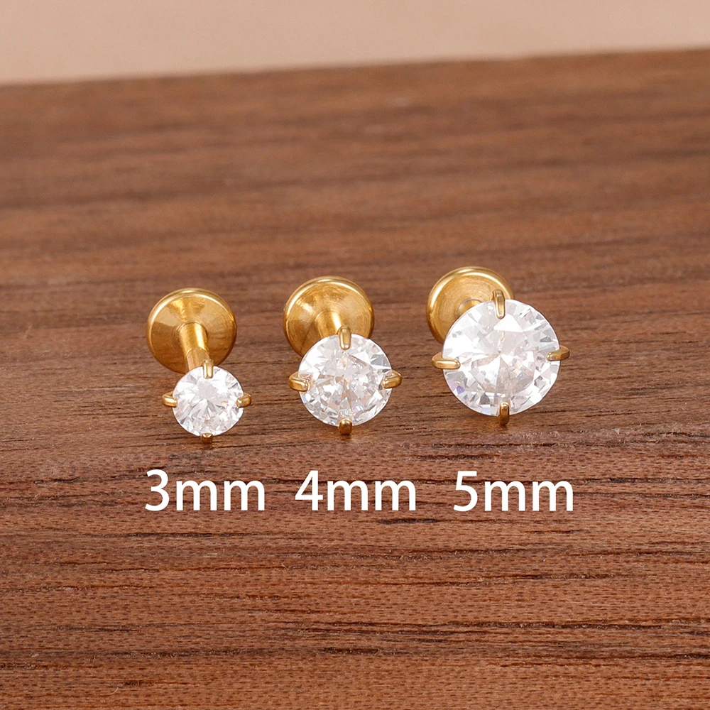 3PCS Minimalist 3/4/5mm Stainless Steel Stud Earrings Sets For Woman Screw Back Round Zircon Ear Stud Simple Jewelry Gift
