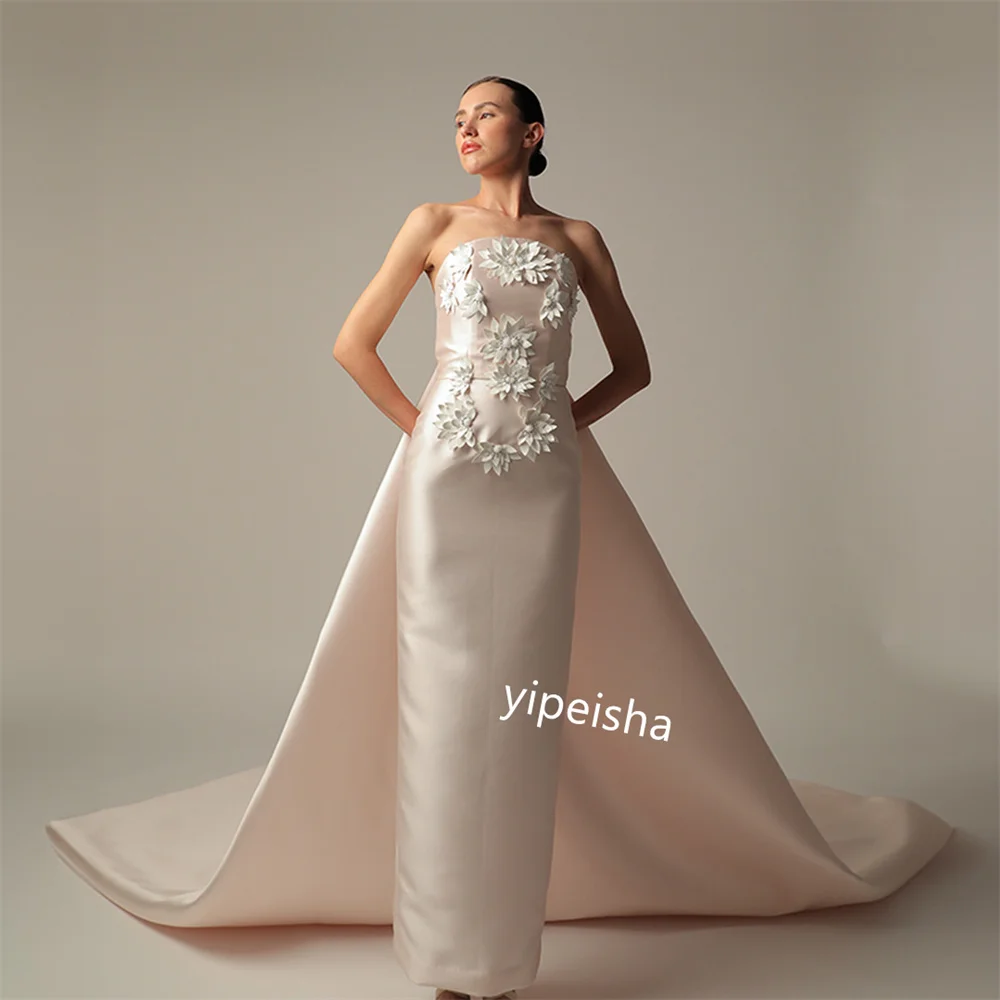 Jiayi Gong Ball Satin Applique A-line Strapless Custom Occasion Gown Long es Saudi Arabia