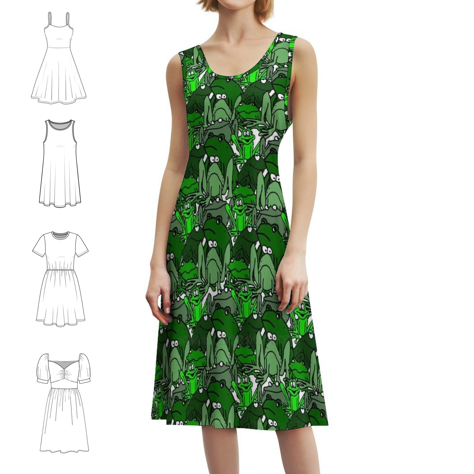 

Funny Frog Cartoon Green Pattern Women's Hip Hop Streetwear Dress Graphic Print Party Club Wear Frog Frog Cartoon Frog Pattern