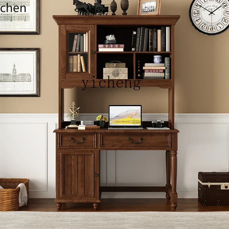 YFY American solid wood desk bookshelf integrated bedroom modern simple writing desk home bookcase combination