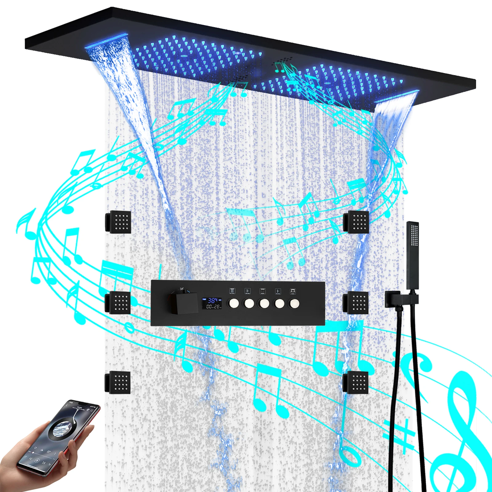 スマート天井取り付け型36×12インチ音楽LEDシャワーヘッ - Shower Head Rain のレビューと価格