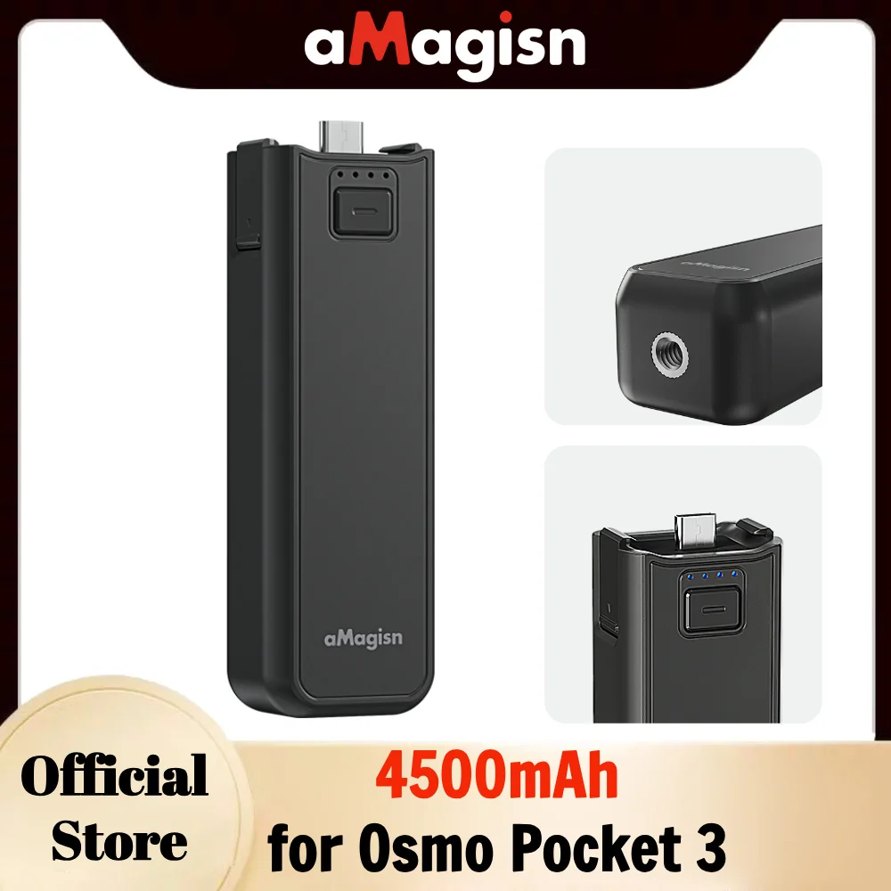 aMagisn 4500mAh Pocket 3 Battery Handle for DJI osmo Pocket 3 Battery, Reserved 1/4” Thread,Power Bank for Pocket 3 Accessories