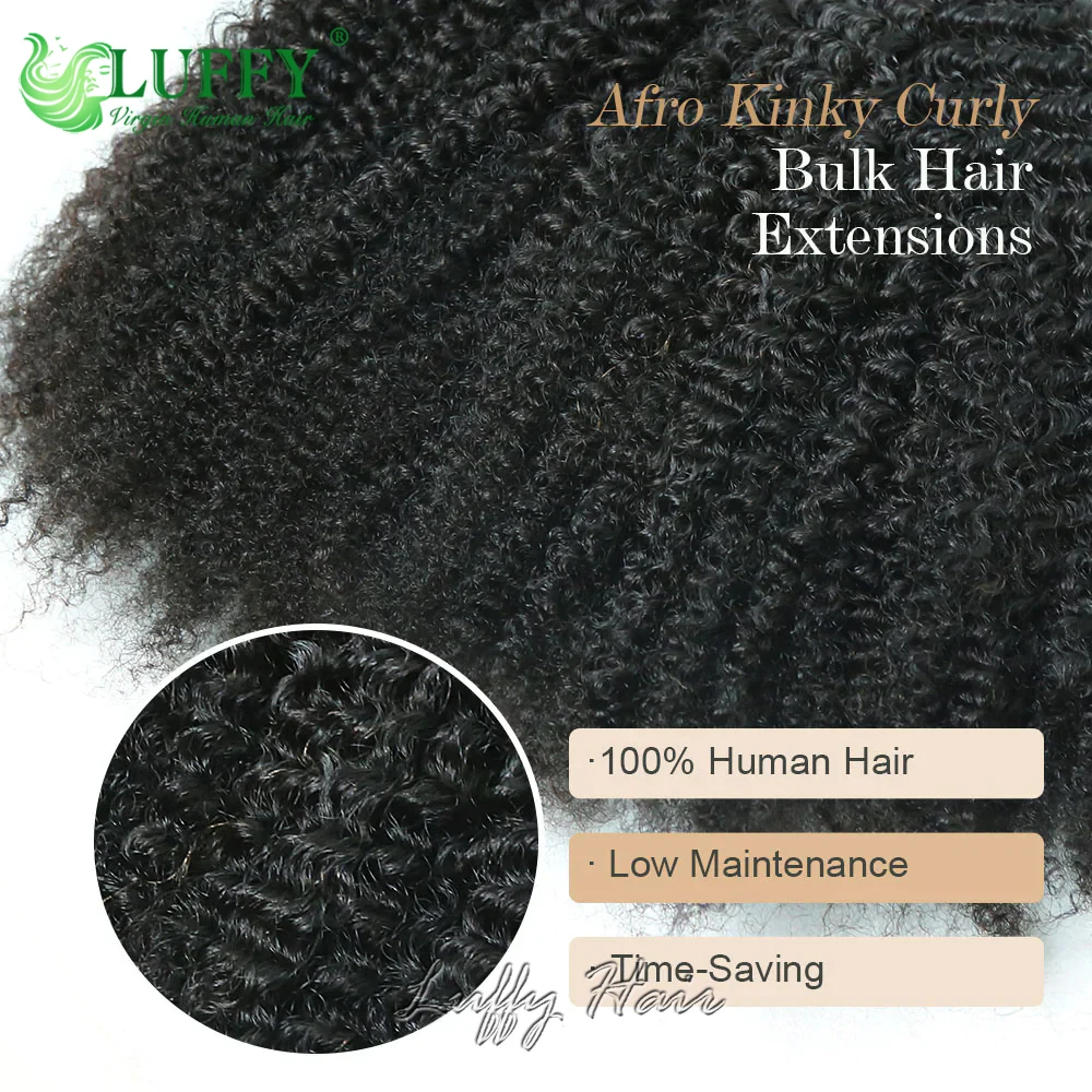 Afro Kinky Curly Human Hair Bulk For Braiding No Weft Double Drawn Full End Kinky Curly Brazilian Human Hair Bundles Extensions