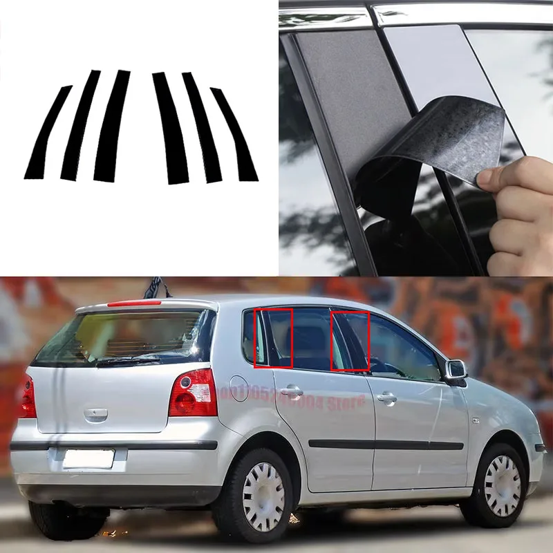 Pour Volkswagen Polo Mk4 9N 5 portes berline 2002-2010 – 6 pièces de garnitures de montants de porte noires améliorées pour la colonne de fenêtre de la porte