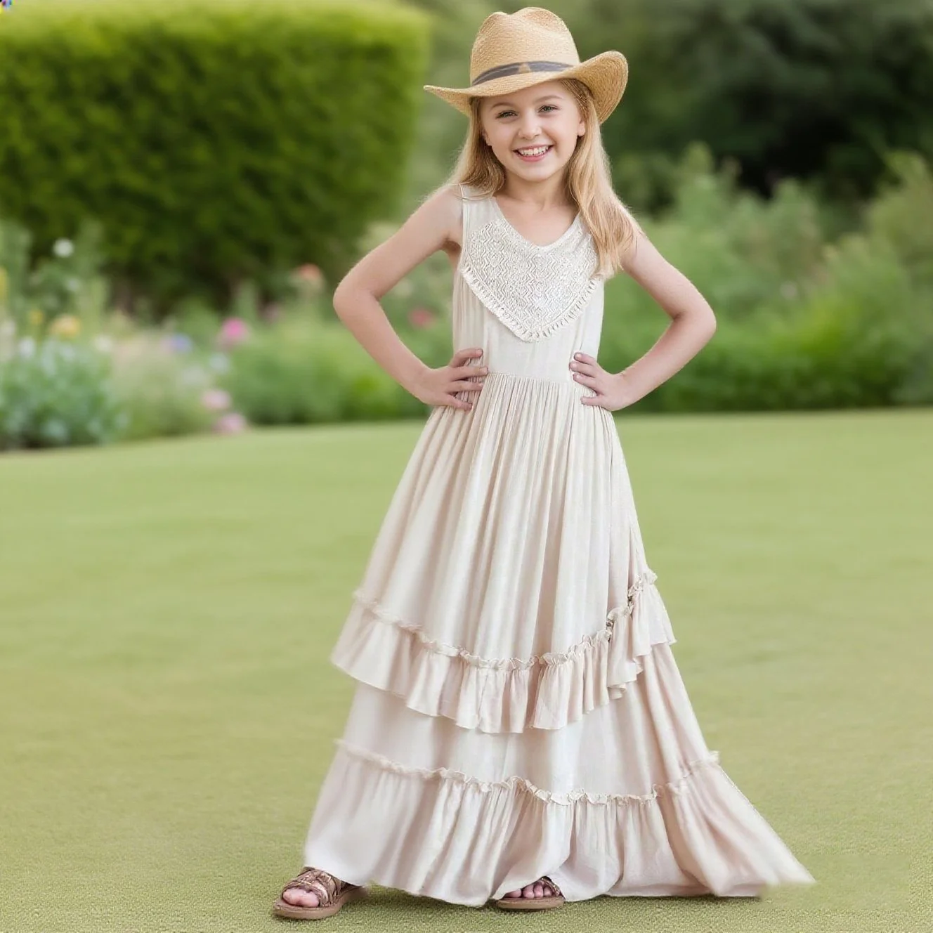 

Summer Sleeveless Double-Layer Girls' Dress Fashionable Simple Versatile Casual Skirt Children's Clothing for Girls