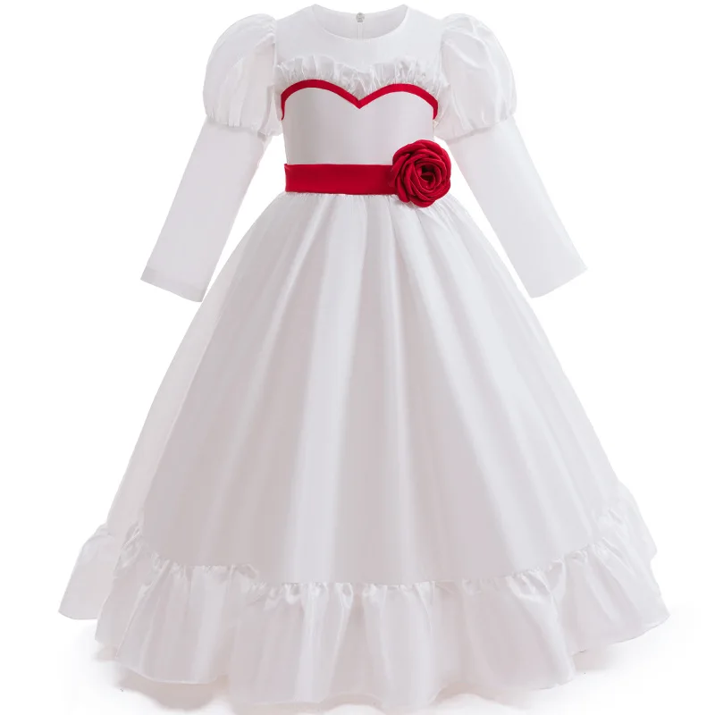 Kids Conjuring Halloween Costume Horror Doll Annabelle Cosplay Girl Dresses Rose Embroidery Baptismal Dress Girls Party Dresses