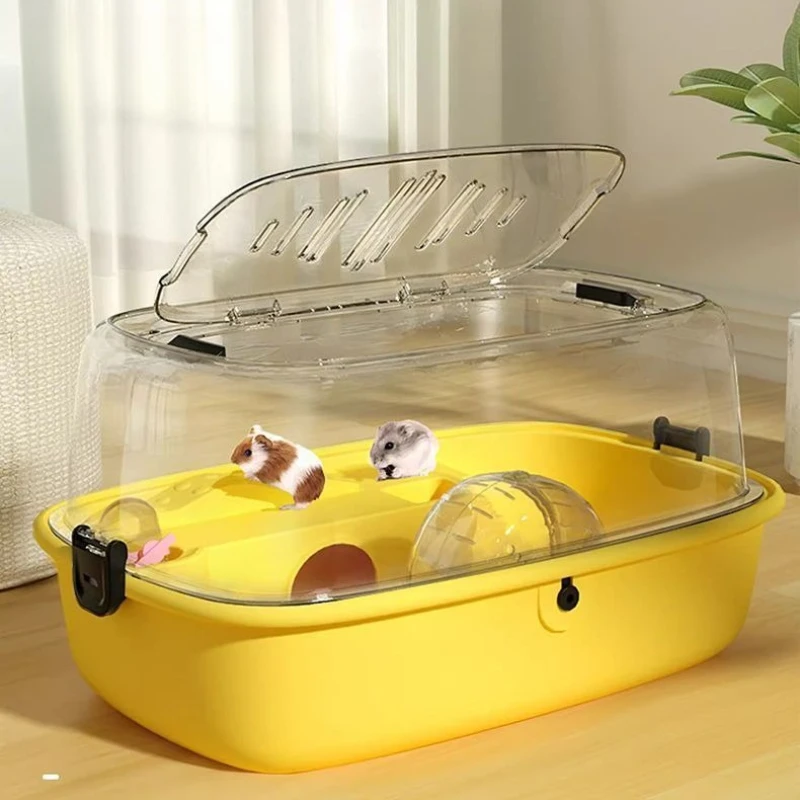 

‌ Большая клетка для хомяка, благоприятный дом с панорамным видом, вентилируемая двусторонняя особняк с колесом для упражнений, многоуровневый дом для песчанки