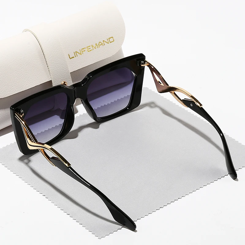 LINFEMAND Modische dekorative Sonnenbrille mit quadratischem Rahmen, UV400, einzigartige Metallbeindekoration, Sommer, Strand, Party, Tanz, Festival, Geschenk – Detail 4