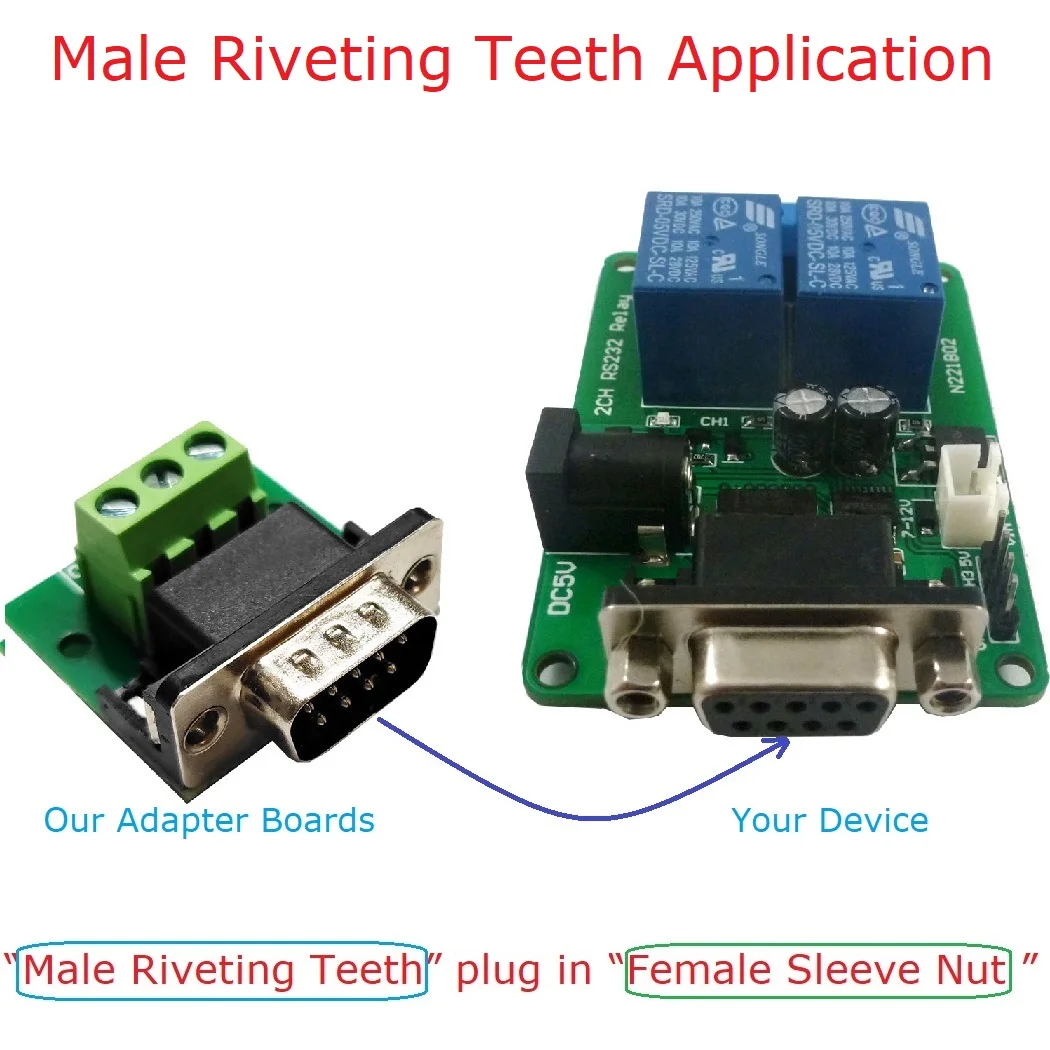 DB9 DR9 DE9  Female Male Adapter to 3Pin in Signals Terminal Breakout Board Riveting Teeth Sleeve Nut For Arudino MEGA PLC