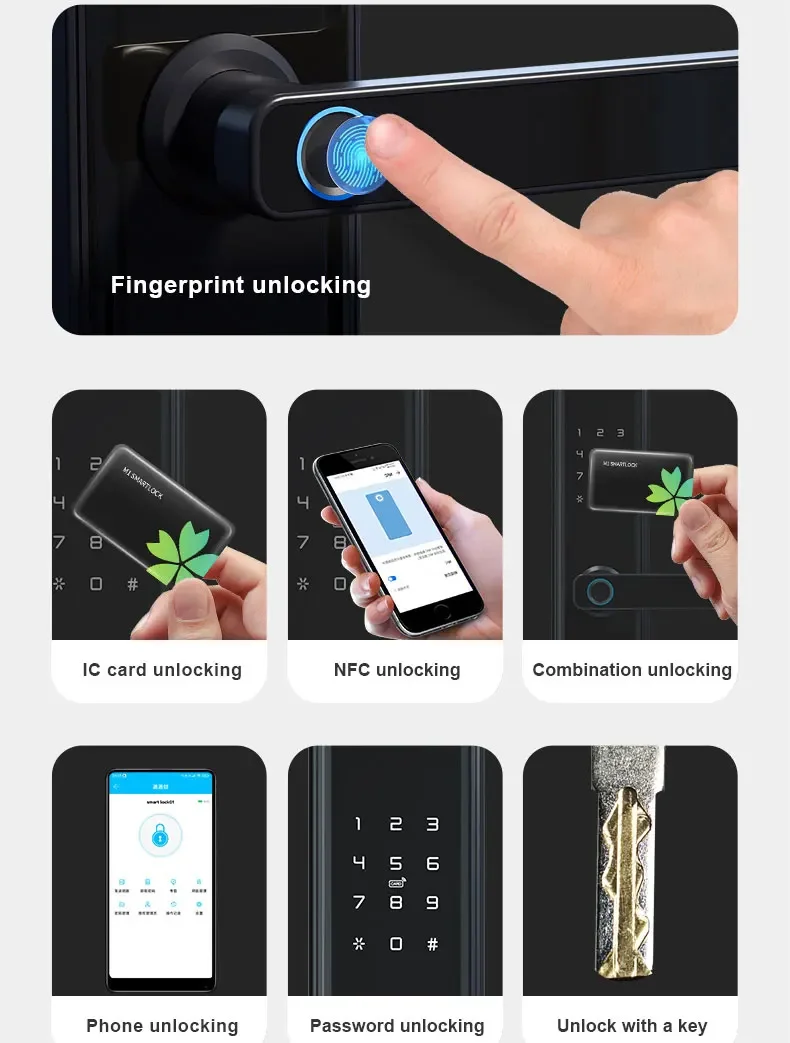 Modern Aluminum Alloy Smart Lock with Remote Control and Encryption for Smart Home Innovation