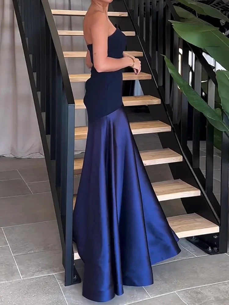 2025 loungewear sem alças retalhos vestido de festa, feminino verão sem mangas chique simples maxi vestido, sem costas elegante vestido das senhoras