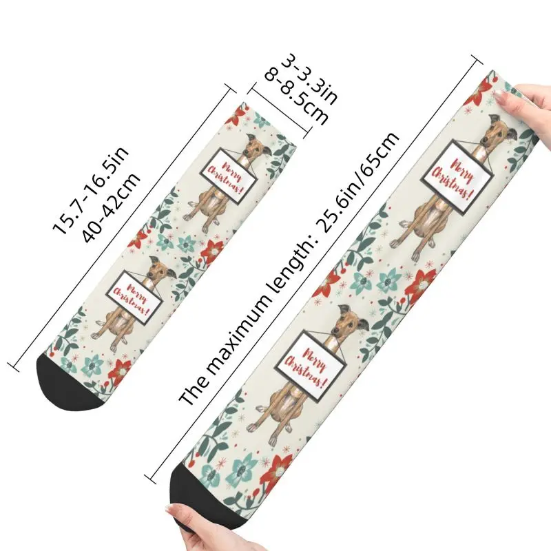 Christmas Greyhound Dog Dress Socks for Men Women Warm Funny Novelty Whippet Sighthound Crew Socks