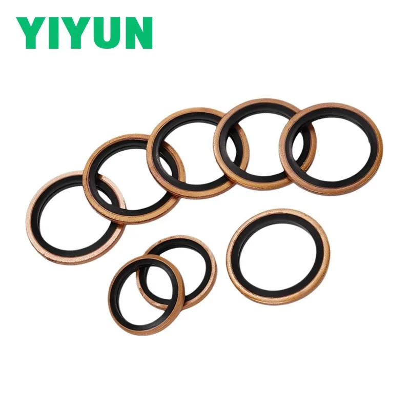 2-10PCS Pure Copper NBR Rubber Bonded Seal Washer M6 M8 M10 M12 M20 M30 High Pressure Hydraulic Oil Pipe Gasket Metal Washeres