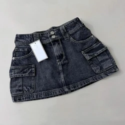 Y2k Harajuku New Denim Mini Skirt Solid Color Oversized Pocket Casual Black Goth Pleated Plaid Skirt Fashion Sexy Girl Skirts