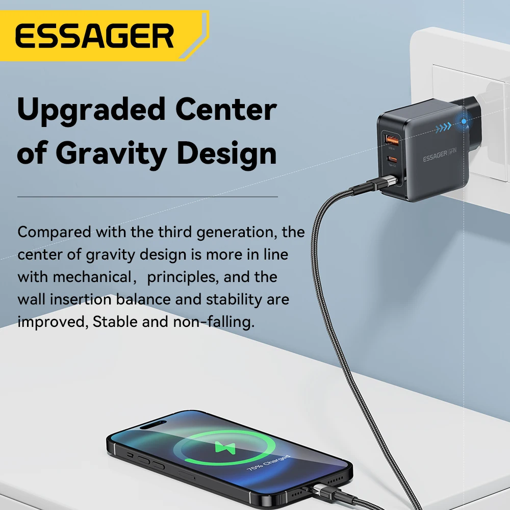 Essager GaN 65W USB C Charger Fast Charge QC4.0 Type C Charger PD3.0 USB Charger For iPhone 14 13 Pro Max MacBook Xiaomi Laptop