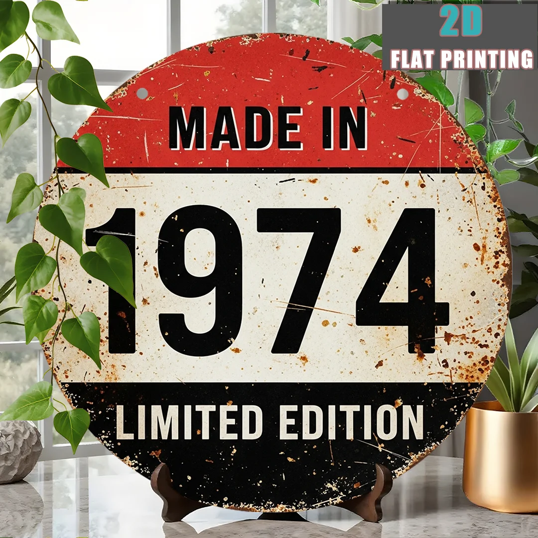 2D Flat, 1pc 1974 Vintage Wall-Mounted Sign - Mid-70s Themed Collectible Plaque with 2D High-Resolution Print, Durable Artificia
