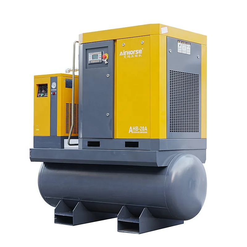 AirHorse Easy to Install Small 5.5 Kw 7.5 HP 3 in 1 Tank Mounted Screw Air Compressor 200 Liters Tank Screw Air Compressor