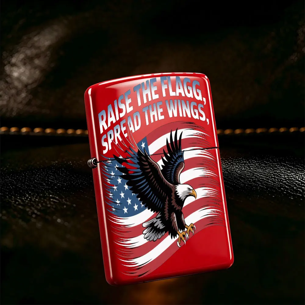 Pocket Lighter, Windproof Flip-Top with Bald Eagle & American Flag Design, Ergonomic Grip, Comfortable Hold, Smooth Ignition, Durable Shell