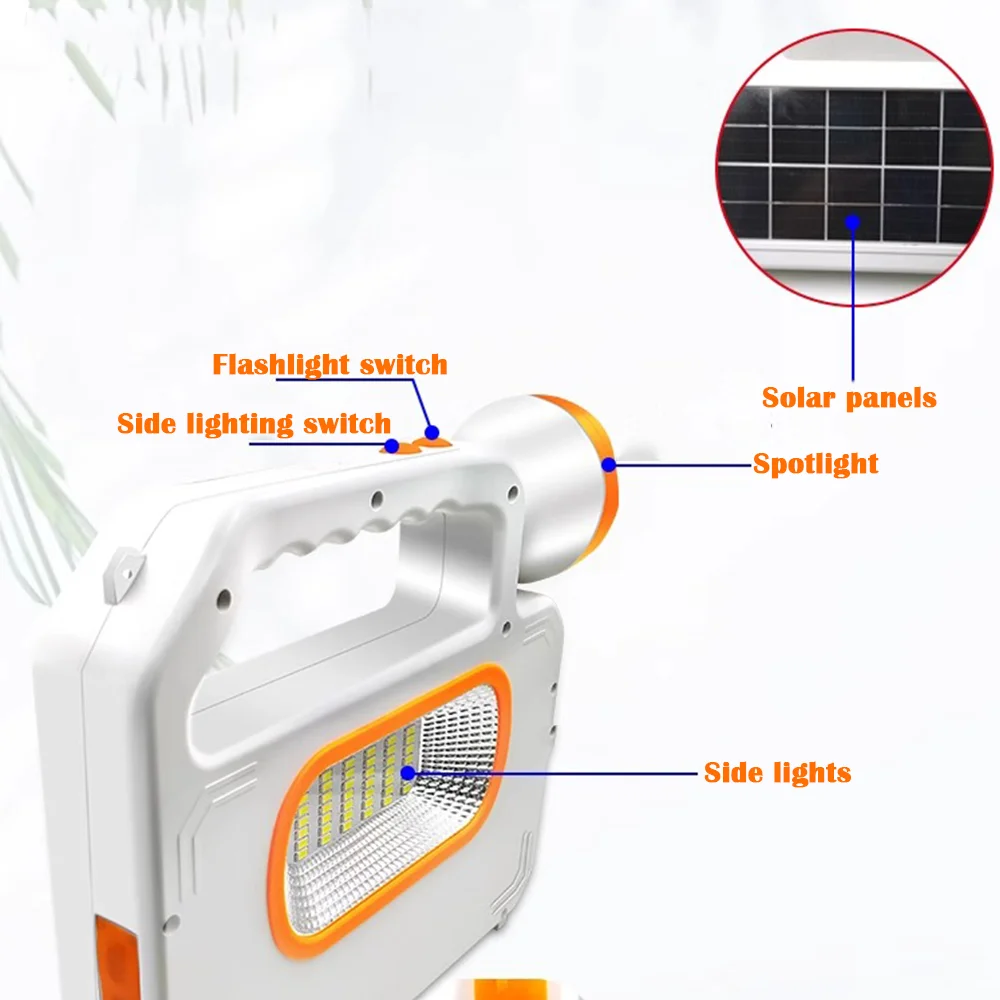 Solar Powered Portable Flashlight Emergency Lamp Camping Light Rechargeable Handheld Torch for Outdoor Activities