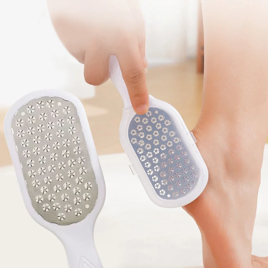 Lima para pies de acero inoxidable, raspador de piel muerta para eliminación de callos con cubierta de almacenamiento, herramienta de pedicura para el hogar de fácil limpieza para tacones
