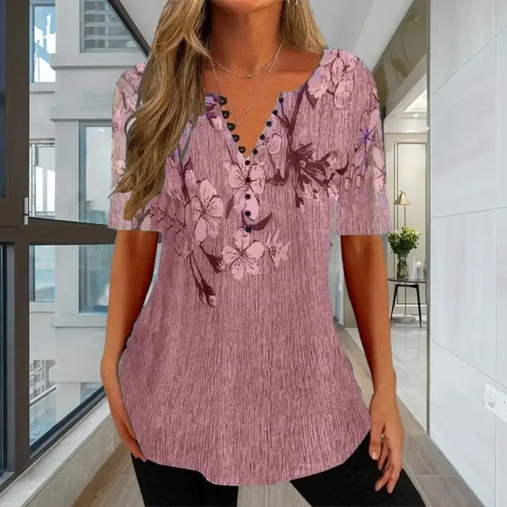 Beautiful Summer Blouse  Short Sleeve V-neck Ladies Shirt  Quick Dry Ladies Shirt