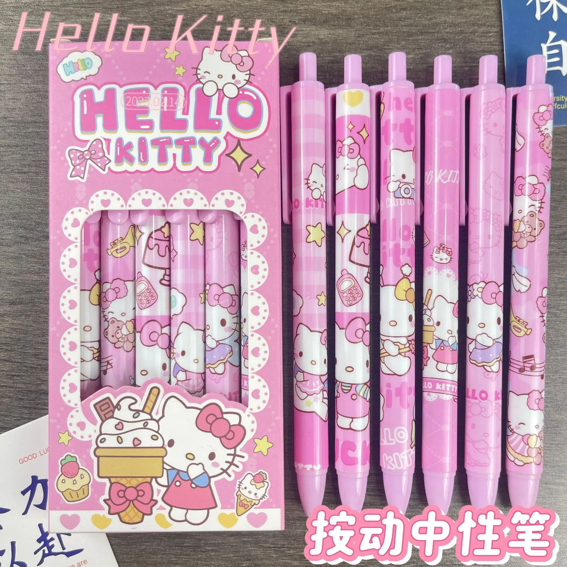 

6 Pcs/Set Hello Kitty Limited Edition High Quality Gel Pen Cartoon Series Black 0.5mm Student/Office Daily Stationery