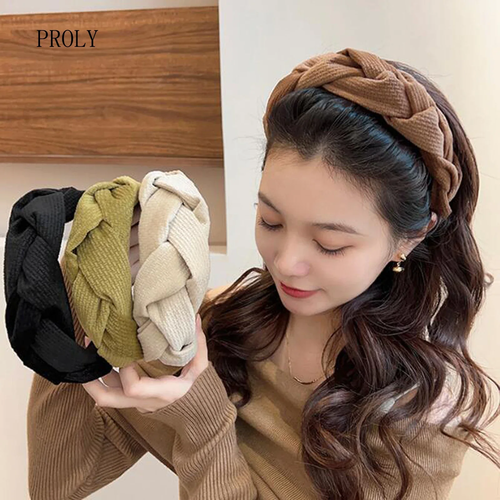 

PROLY новые модные женские аксессуары для волос, широкая боковая плетеная повязка ручной работы, осенне-зимний повседневный тюрбан, повязка на голову для девочек