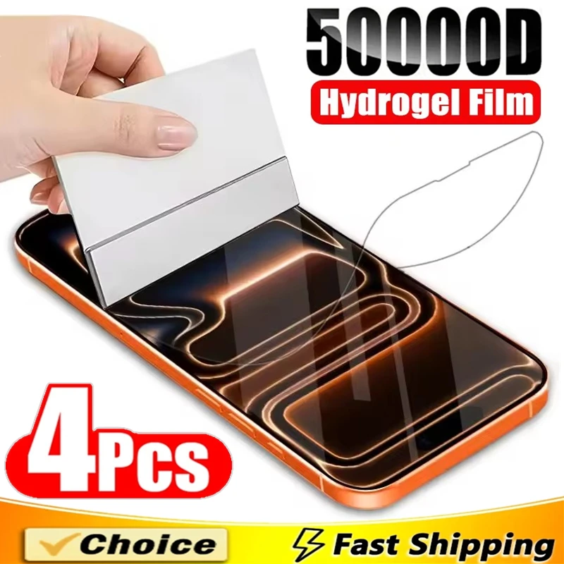 

4Pcs Full Cover Hydrogel Film For iPhone 17 16 11 12 13 14 15 Pro Max Screen Protector For iPhone 15 16 Plus XR X XS Not Glass