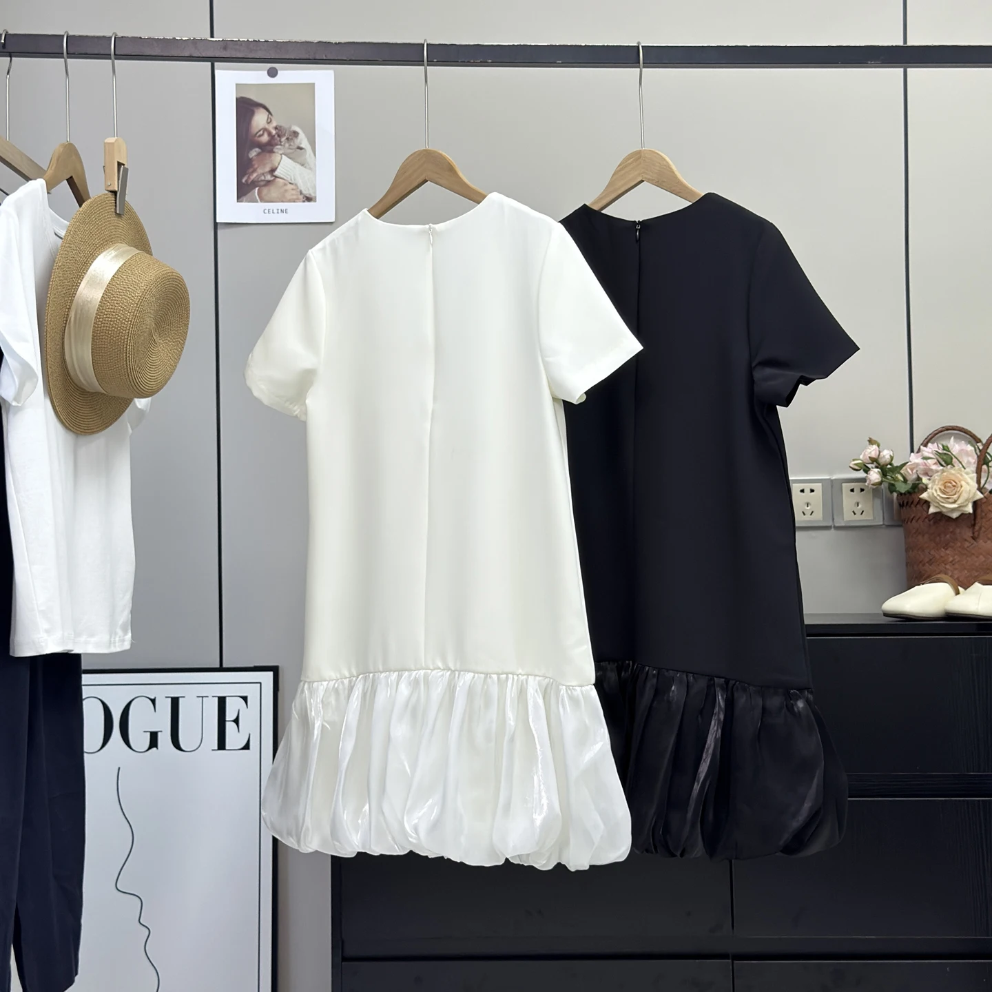 Simple trajet Ele lumière fleur bourgeon jupe ort Sve t-shirt acétate Dr été a-ligne Dr rond Neline couleur