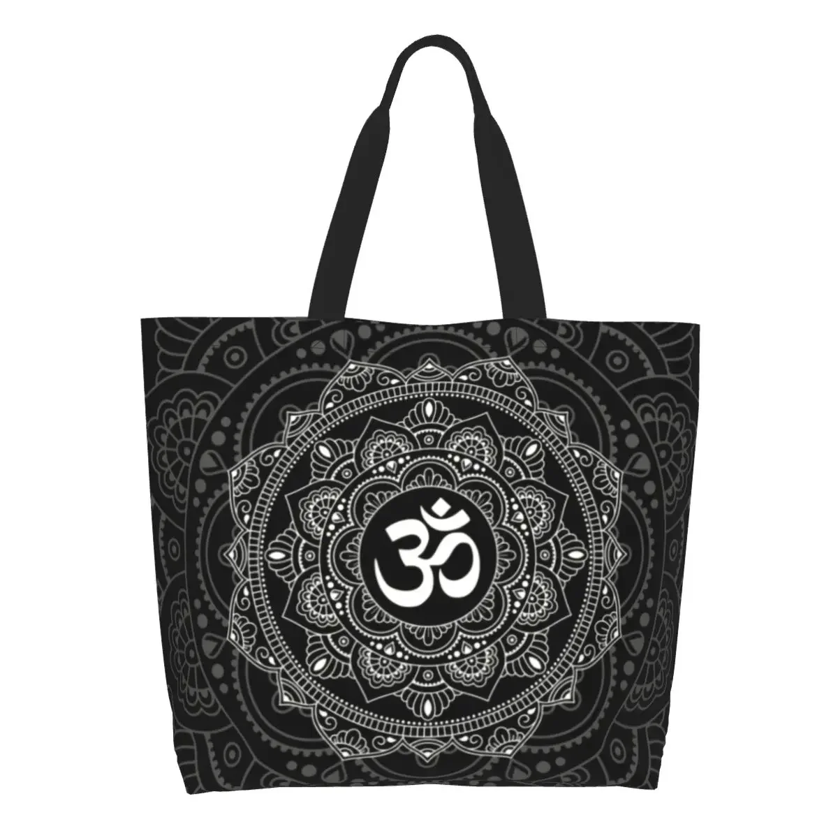 Recycling Om Mandala Shopping Bag Women Shoulder Canvas Tote Bag Washable Buddhism Aum Yoga Meditation Grocery Shopper Bags