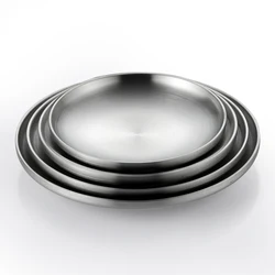 304 Stainless Steel Round Plate, Double-Walled Insulated Dinner Plate, Plates for Snack, Dishes & Fruit