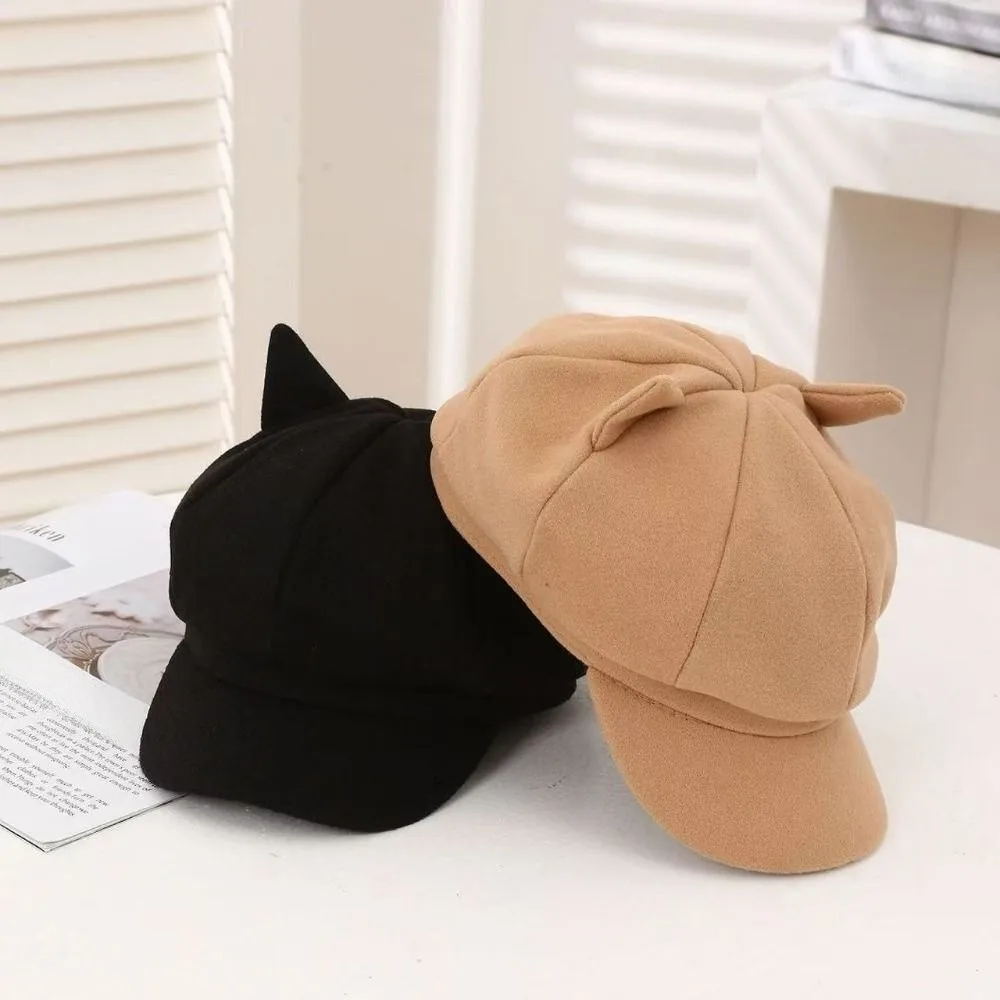 

Fashion Adjustment Cat Ear Hat Cute Cat Ears Solid Color British Beret Hat 8 Panel Comfortable To Wear Women Hat Painter