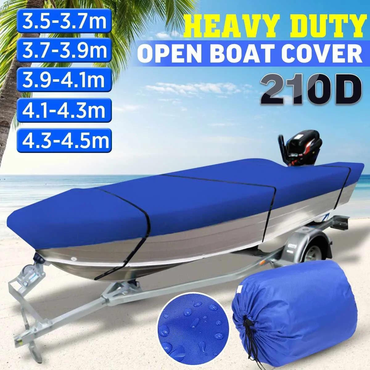 210D Waterproof Open Boat Cover Sunshade UV-Resistant Dust-proof Cover Heavy Duty Marine Open Boat Cover 3.5m-4.5m Universal