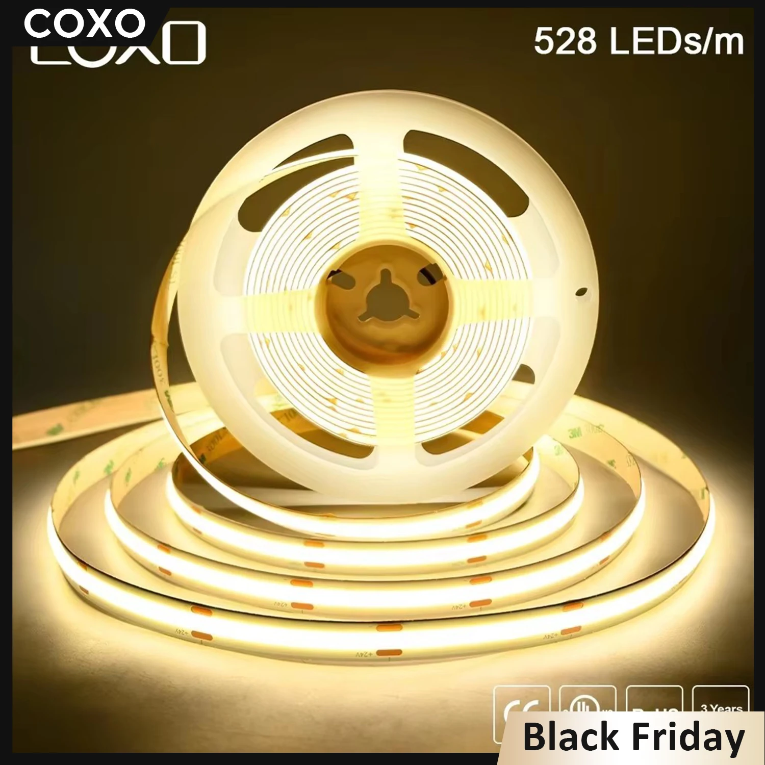 Bande lumineuse LED COB linéaire à intensité variable, 24V, 12V, 10mm, 528LED, Flexible, RA90, pour décoration de pièce, éclairage 3000K, 4000K, 6500K