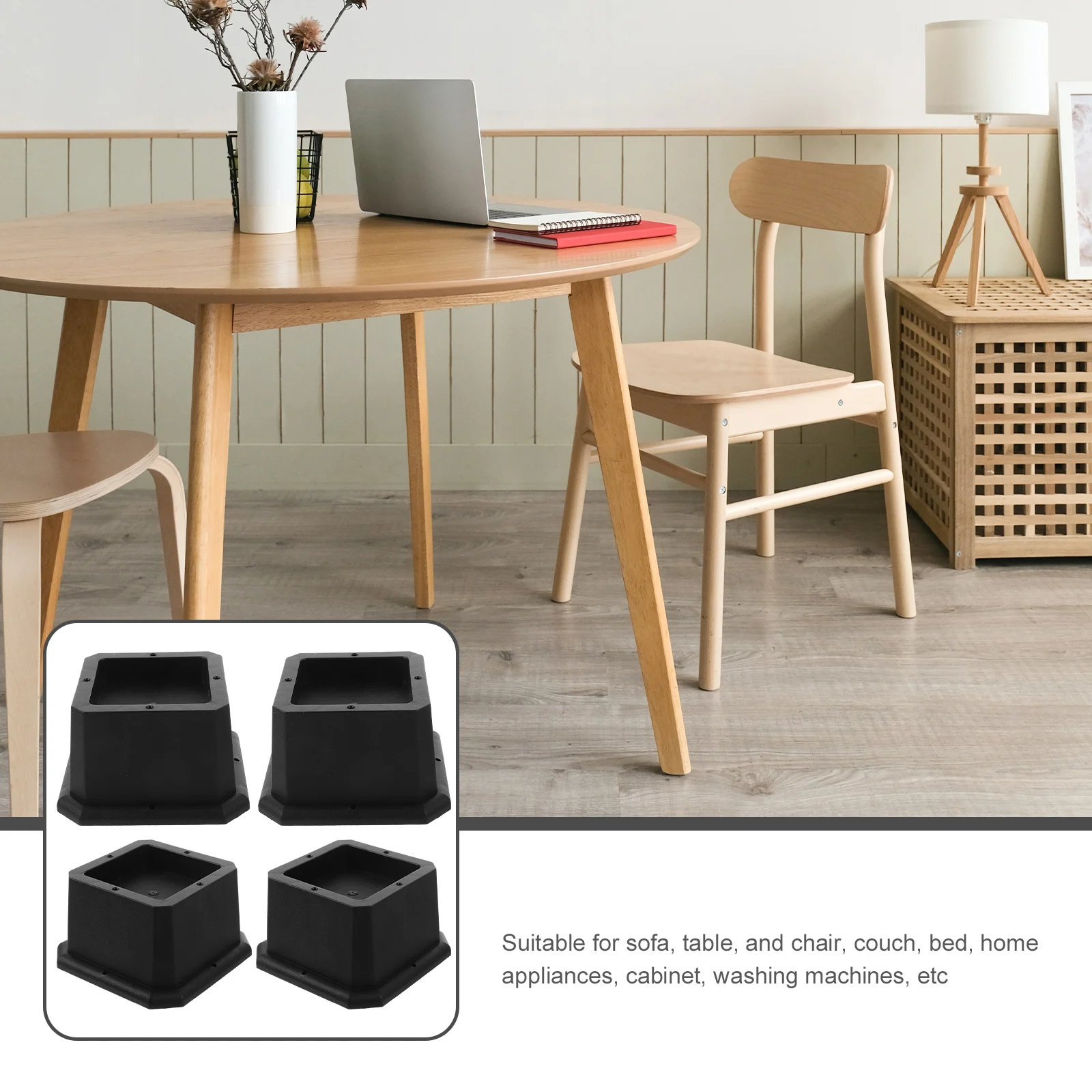 

4pcs Black Furniture Riser Bed Leg Lifters Heavy Duty Elevation Blocks Floor Protector for Sofa Chair Table Couch Bed Appliance