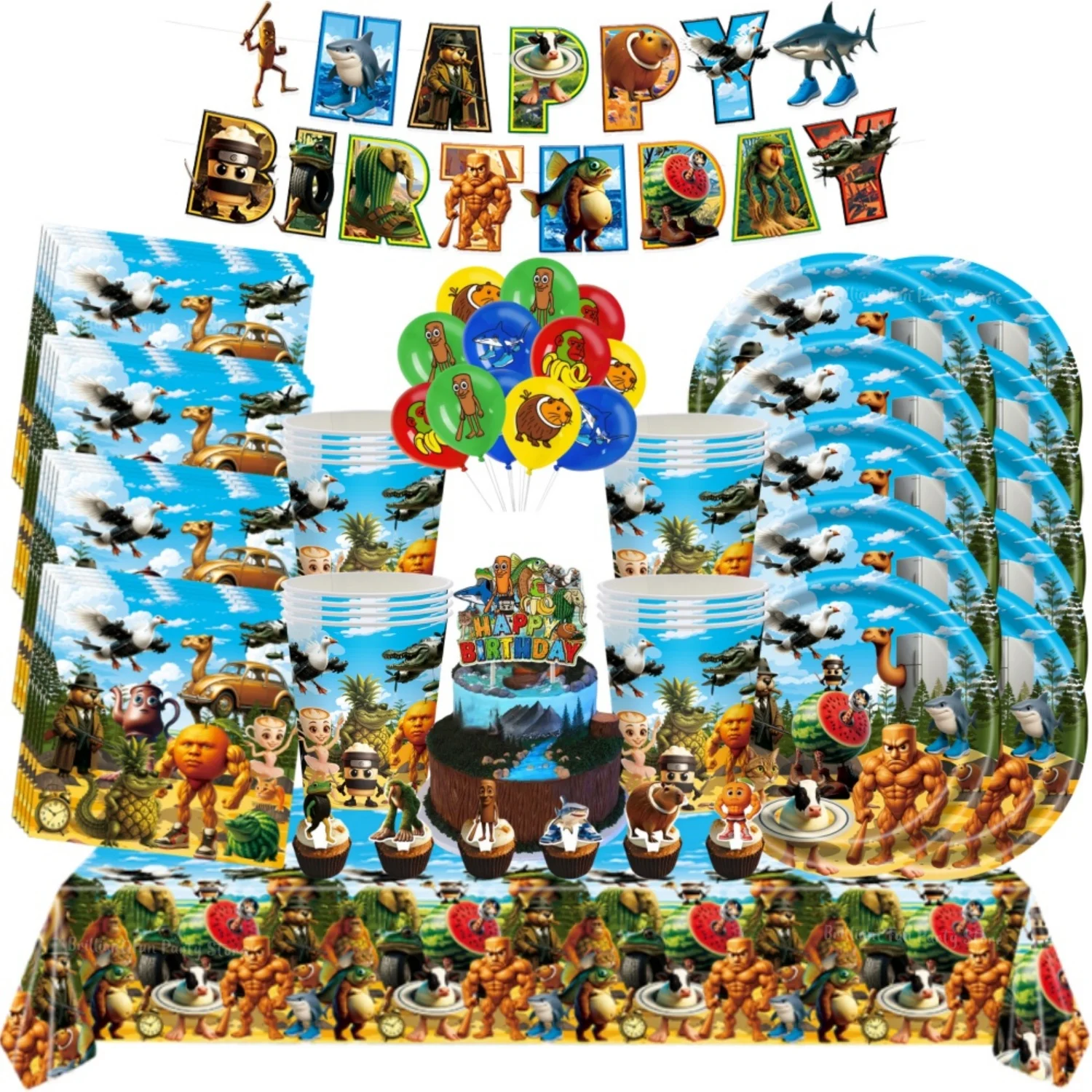 

Итальянский набор украшений на день рождения Brainrot Tung Sahur Tralalelo Tralala, воздушный шар, баннер для детского душа, товары для детской вечеринки