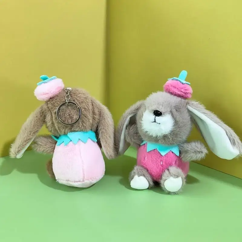 1 pçs coelho chaveiro boneca brinquedo de pelúcia mini casal mochila pingente morango coelho boneca decoração presentes para meninas